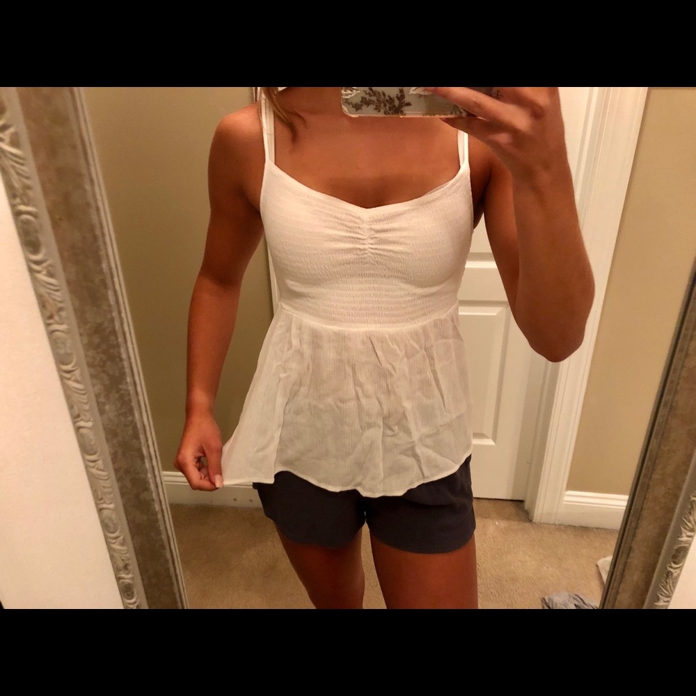 Crave Fame White Smocked Babydoll Strap Tank Top